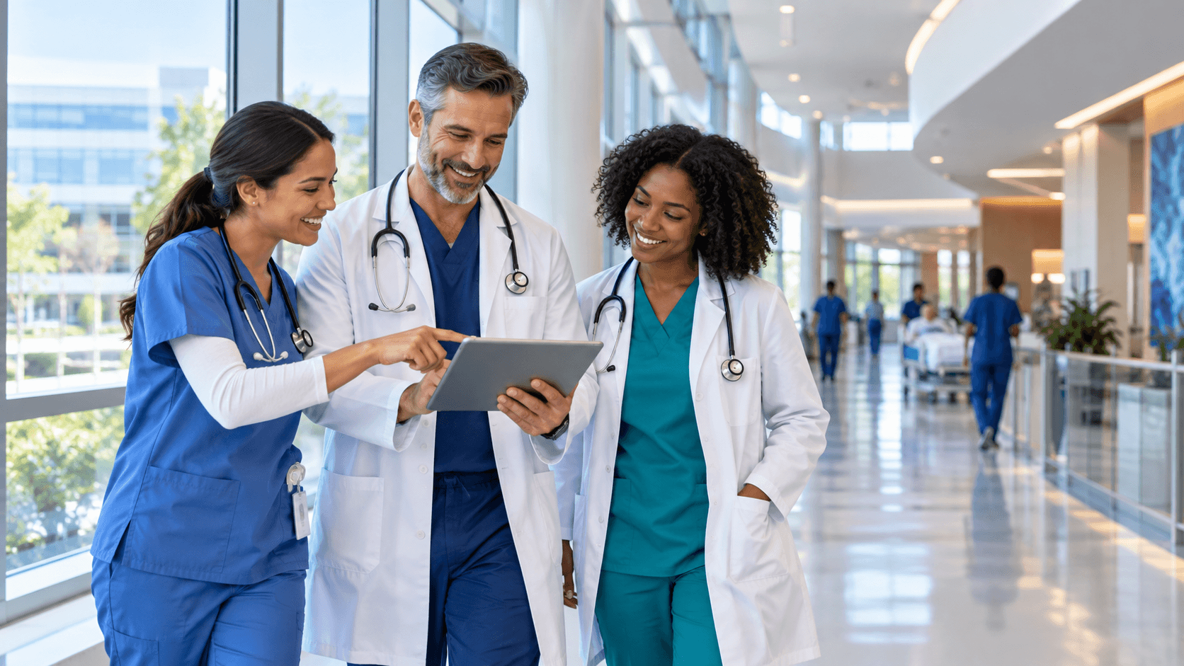 Hospital clinicians working together to care for patients